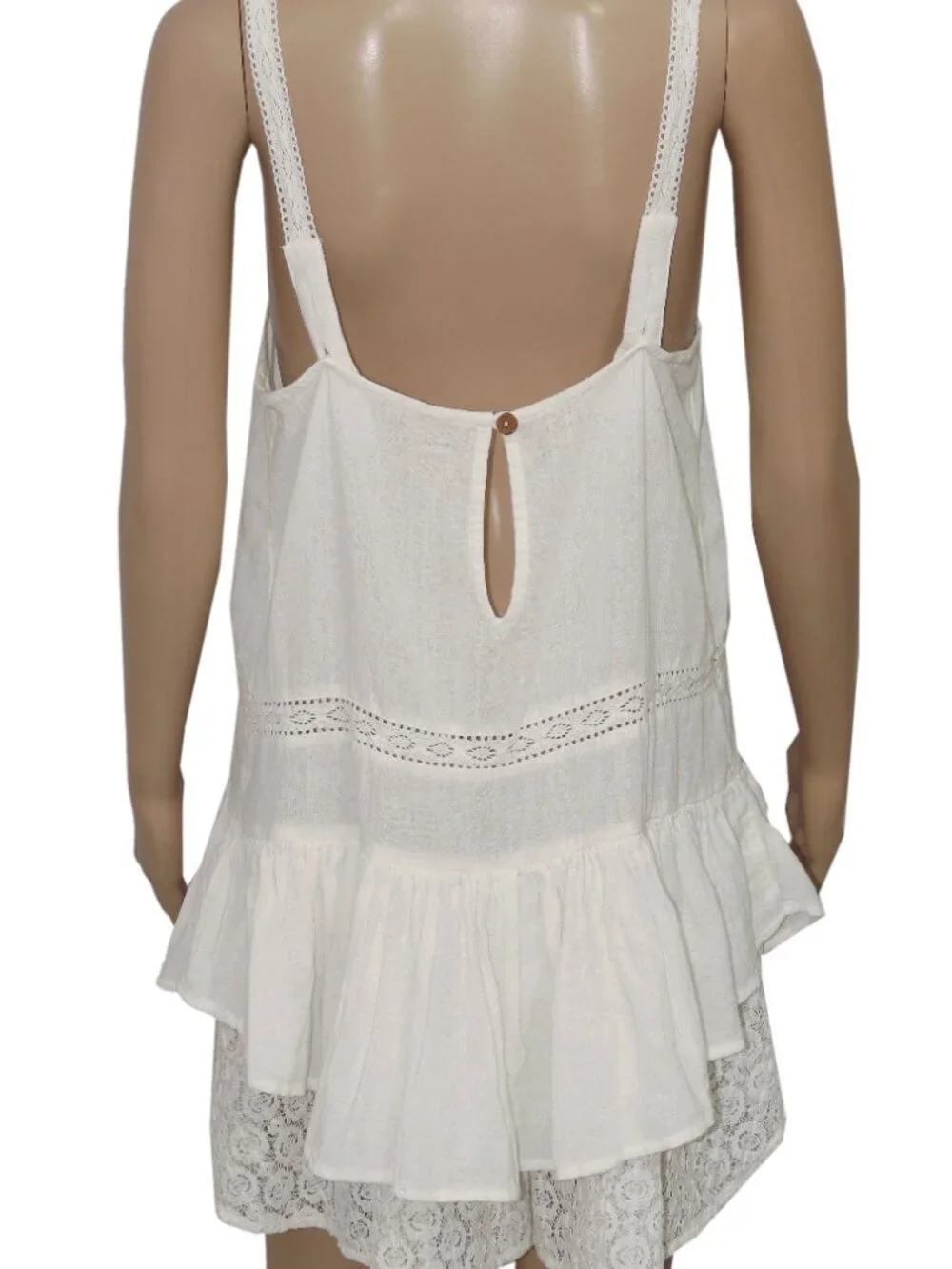 Free People Cher Romper Free Est Square Neck Lace Sheer Button XS